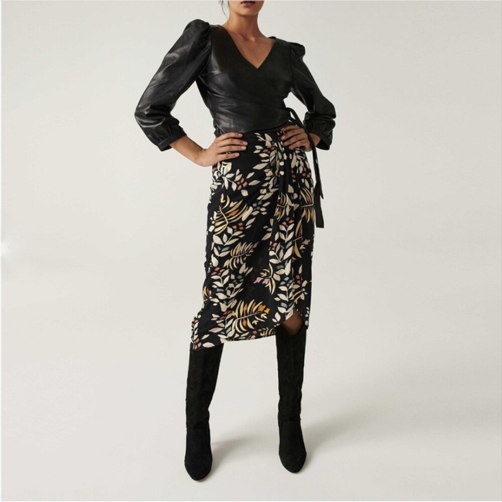 ba&sh Christo Midi Skirt in Leaf Print Sz 4